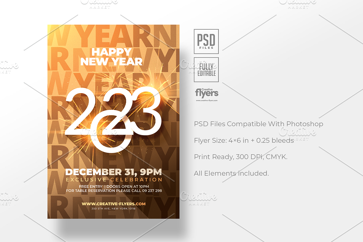 Gold New Year Flyer Template, a Flyer Template by Rome B Creation (Photo 2 of 2)