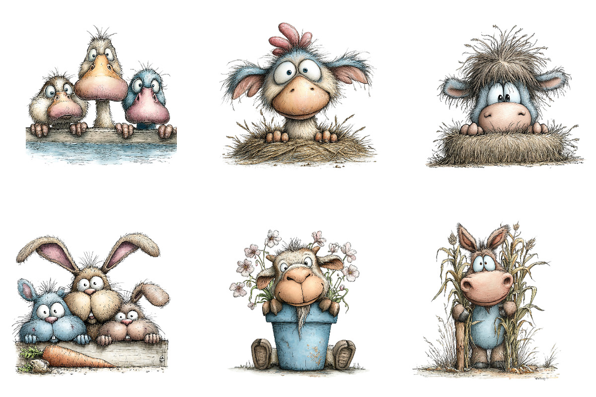 Whimsical Funny Farm Animals, a Seasonal Illustration by CreationArt (Photo 2 of 5)