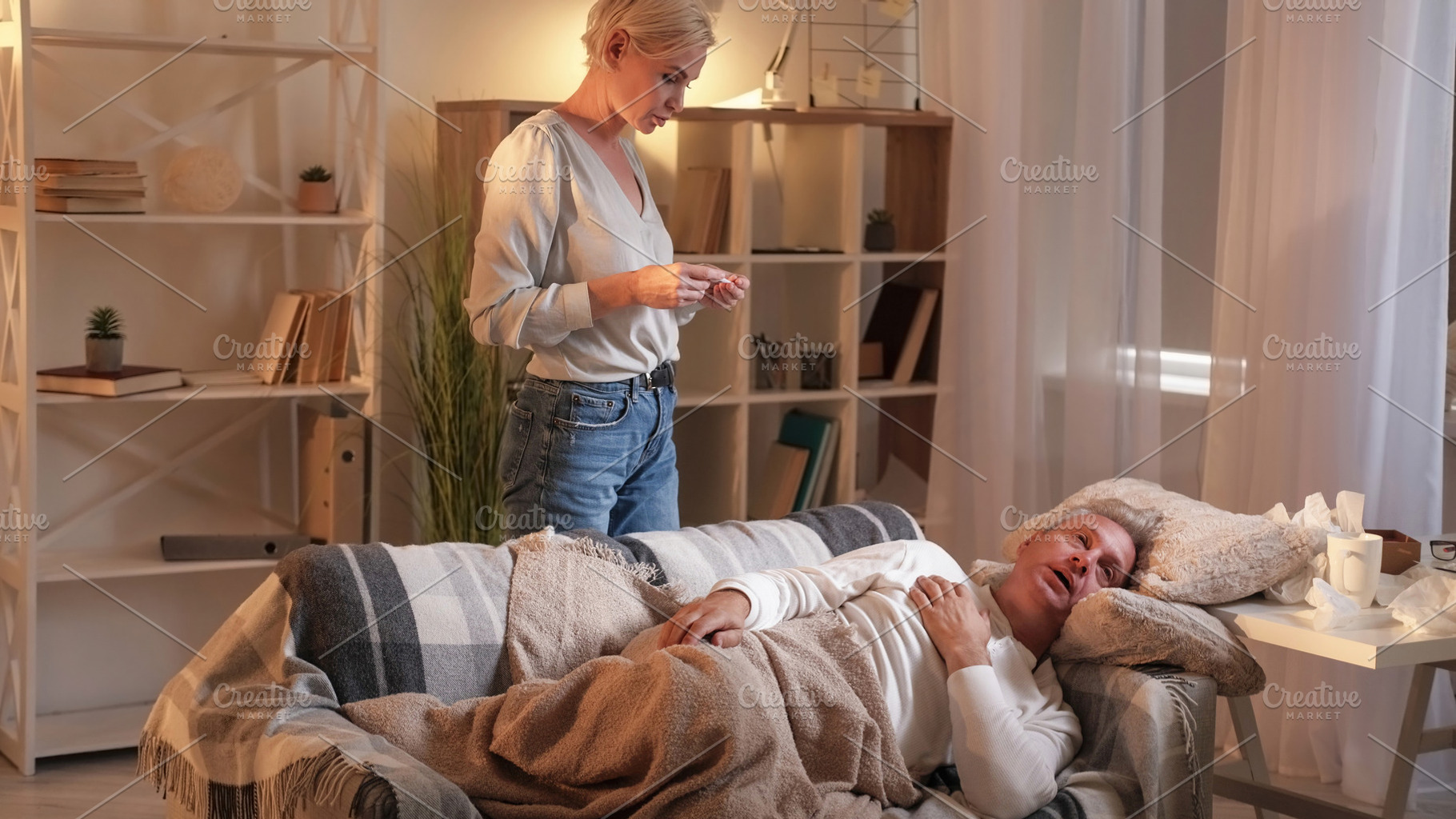 Caring husband flu fever care woman temperature, a Person Photo by Photo Drive Studio