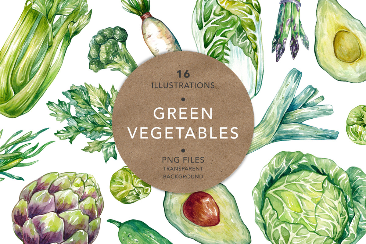 Green Vegetables. Watercolor Bundle, an Illustration by Olga Olmix (Photo 1 of 10)