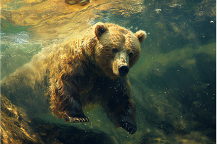 Brave Bear diving river. Generate Ai, an Animal Photo by Ylivdesign