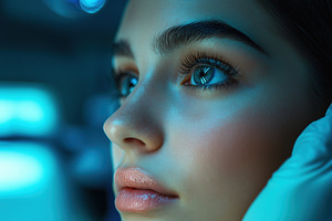 A close-up portrait of a young woman esthetic technologist with striking featur, a Person Photo by Textures & Backgrounds