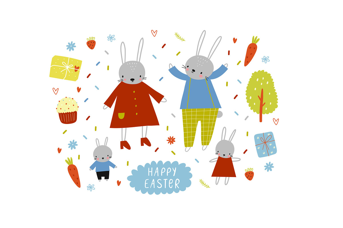 Happy Easter vector set with bunny, a Decorative Illustration by Barkova Nadya (Photo 3 of 6)
