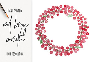 Red Watercolor Christmas Wreath