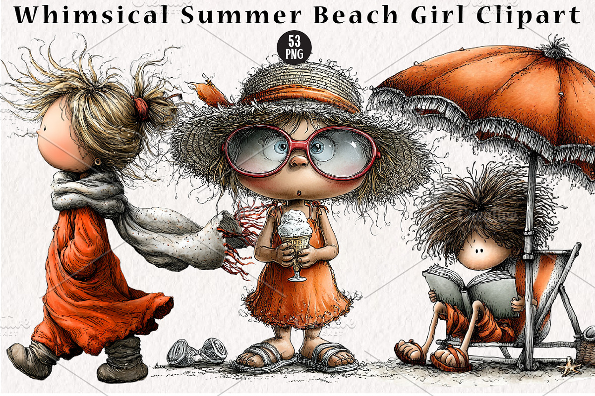 Whimsical Summer Beach Girl Clipart, a Seasonal Illustration by CreationArt (Photo 1 of 5)