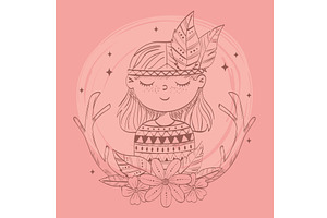 hippie girl flowers, an Object Illustration by studiogstock
