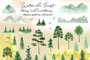 Watercolor Forest Mountains, Trees, a Decorative Illustration by Slastick (Thumbnail 2 of 8)