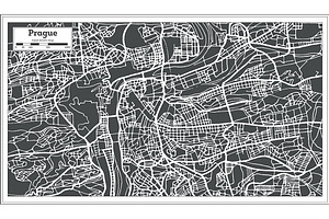 Prague Chezh Republic Map In Retro