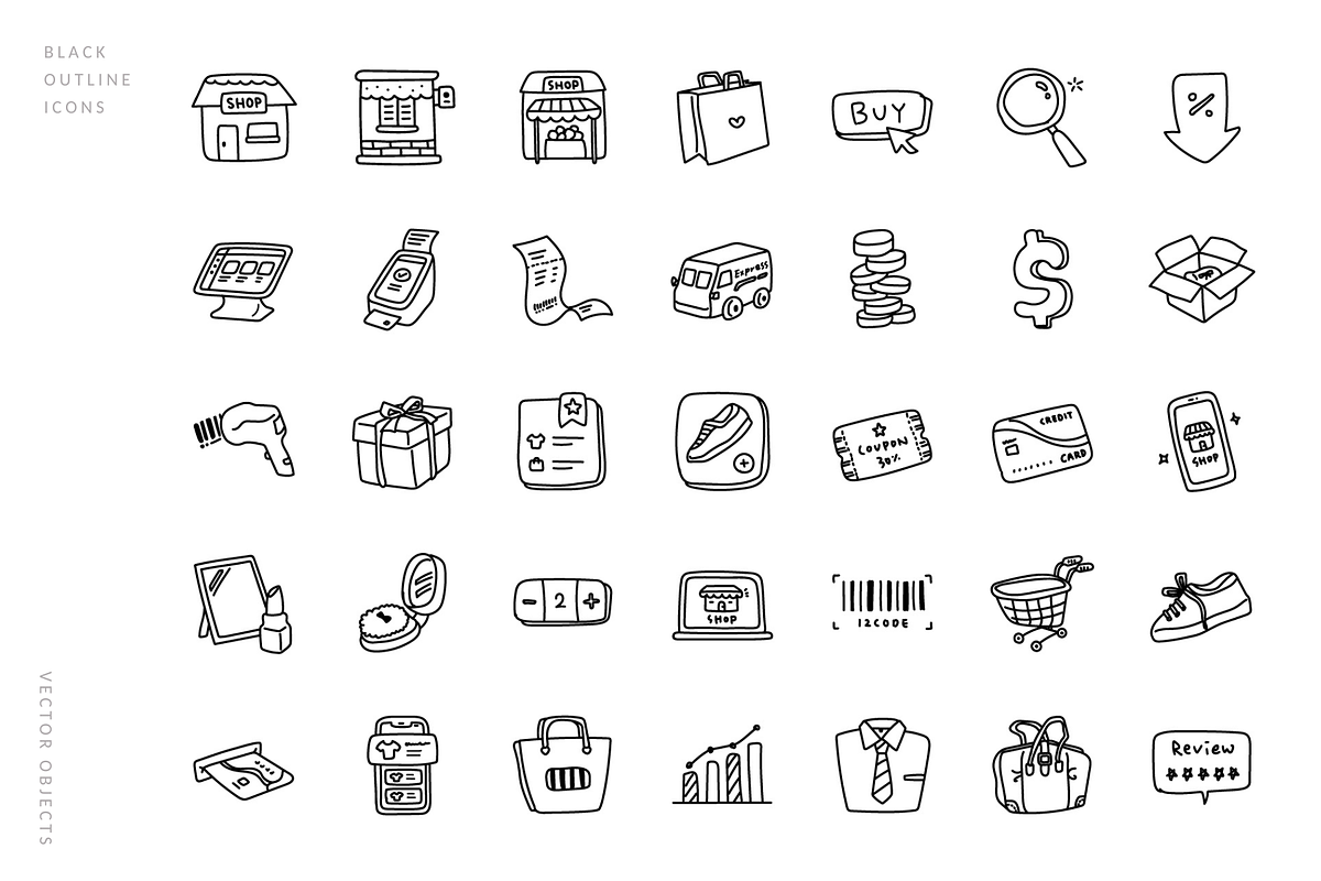 70 doodle icons 'shopping', an Outline Icon by Pinkbrush (Photo 2 of 5)