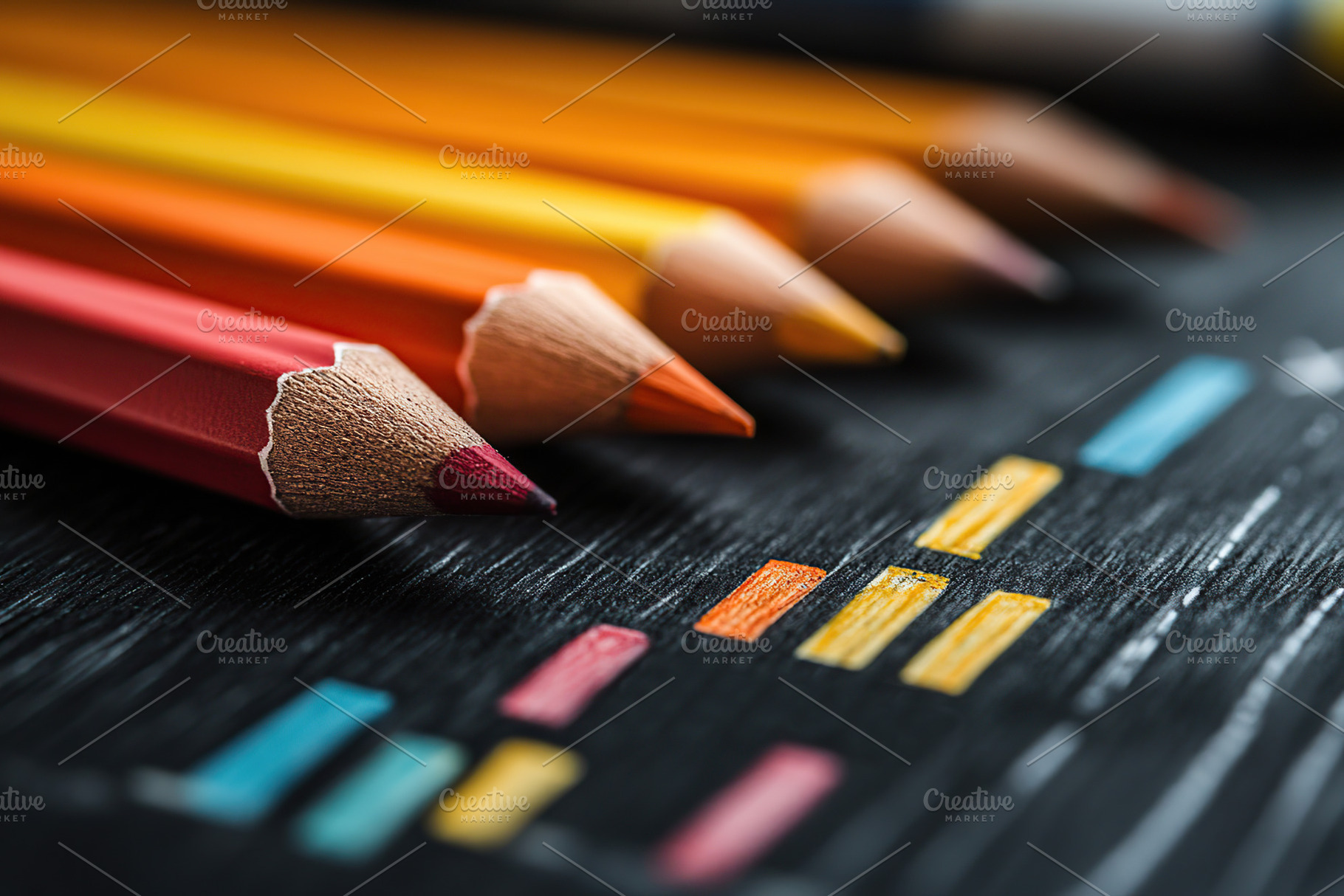 Colorful pencils on black background, a Photo by AlyaAnd