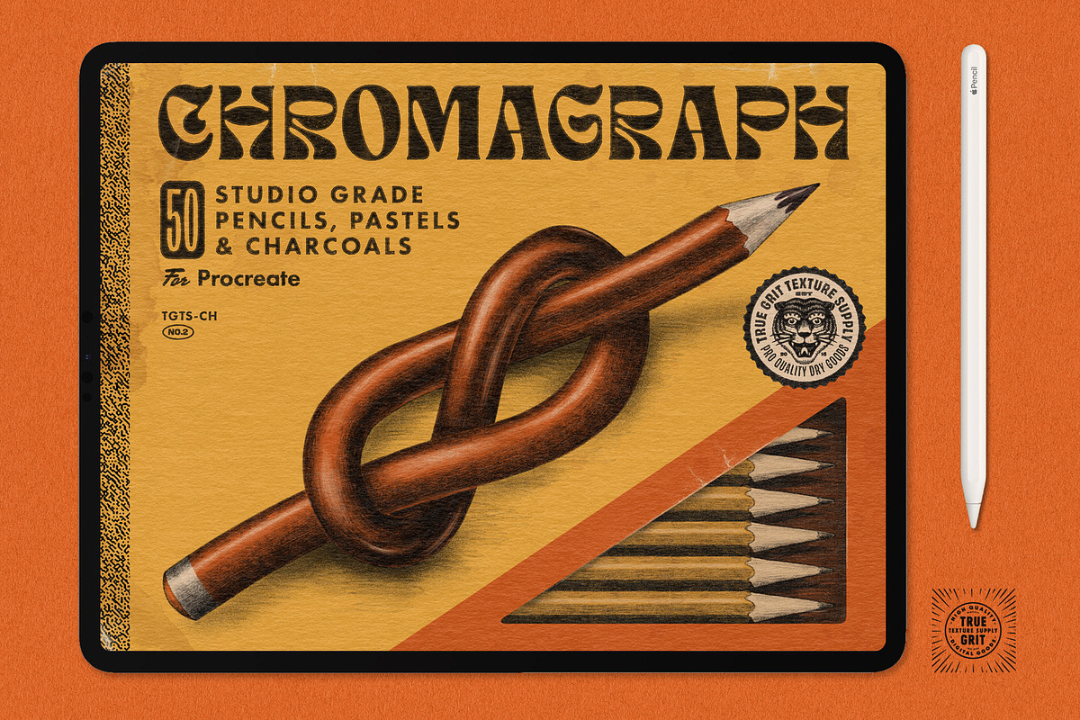 Chromagraph Pencils for Procreate, a Brush Add-On by True Grit Texture Supply (Photo 1 of 13)