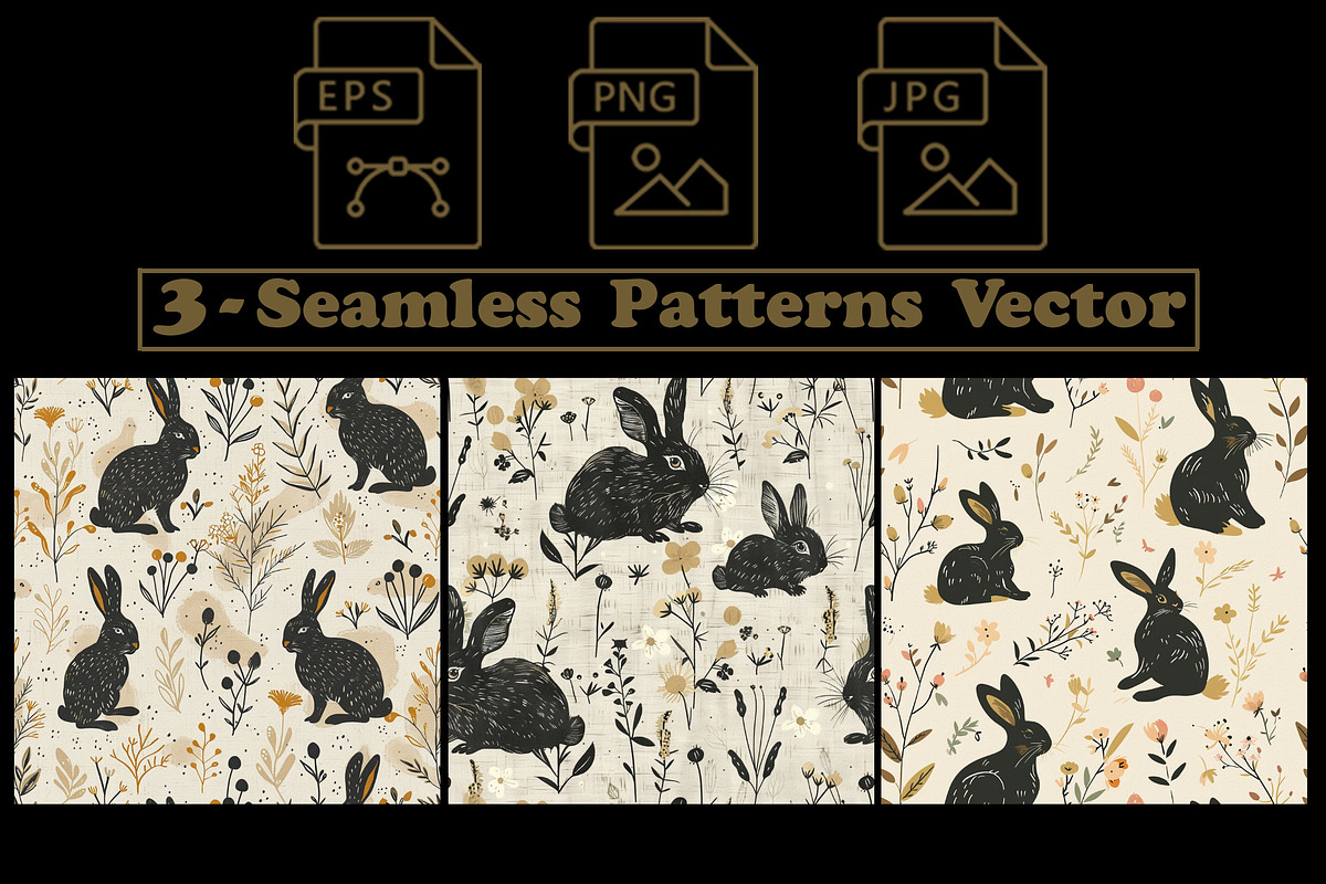 Black Rabbits – 3 Seamless Vector, a Pattern Graphic by one-touch (Photo 2 of 10)