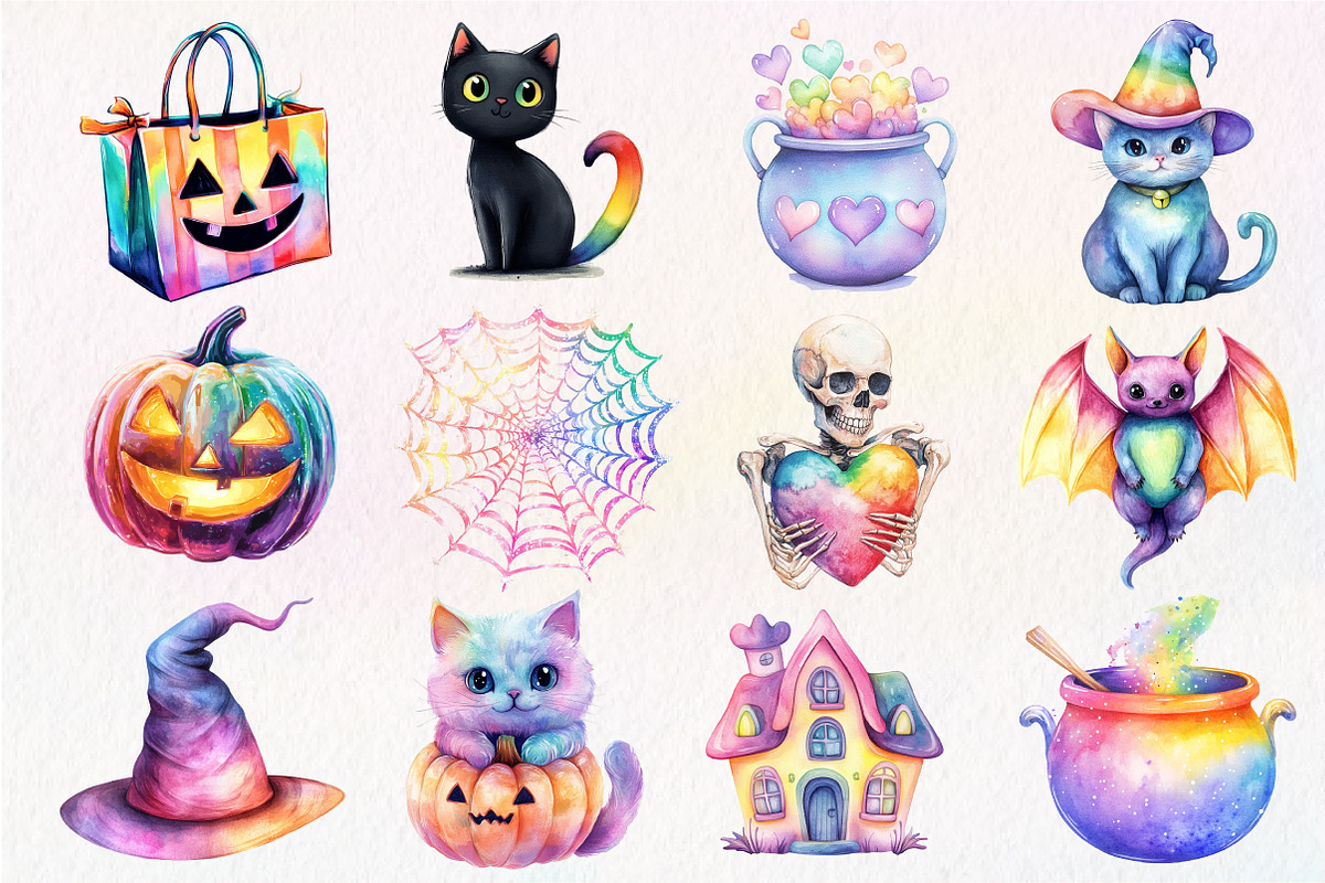 Cute Rainbow Halloween Clipart, an Illustration by Dream Creation (Photo 4 of 4)