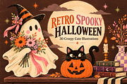 Retro Spooky Halloween Illustrations, a Background Graphic by MarisoArt (Thumbnail 1 of 6)