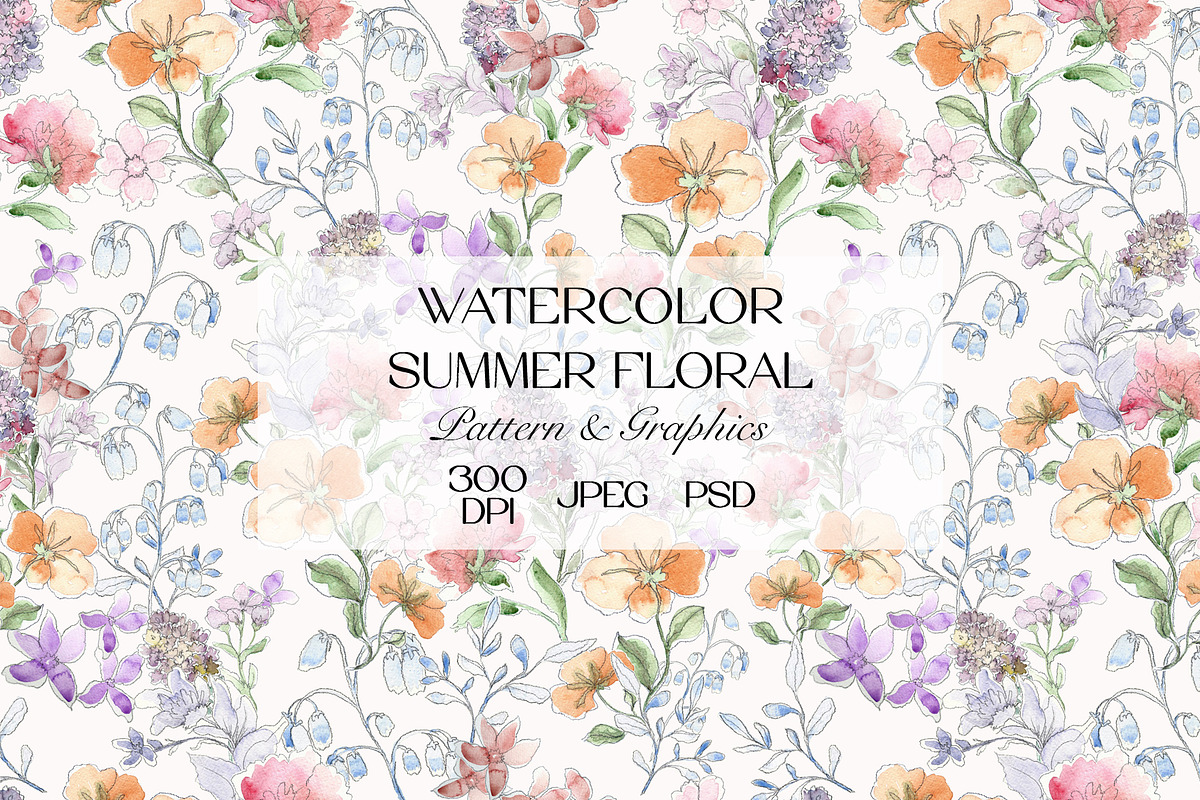 Watercolor Summer Floral Pattern, a Pattern Graphic by StudioGlouna