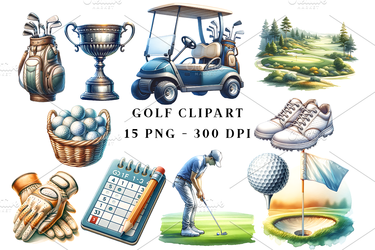 Golf Clipart PNG, a Sport Illustration by HoneyBunnyDigital (Photo 1 of 5)