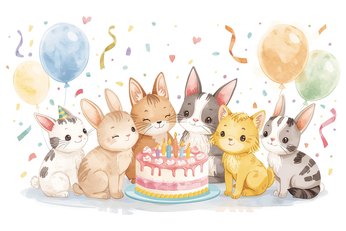 watercolor birthday Cakes Party, a Graphic by Creativeshirt (Photo 2 of 14)