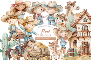 First Rodeo Watercolor Clipart, an Illustration by MockupWizard
