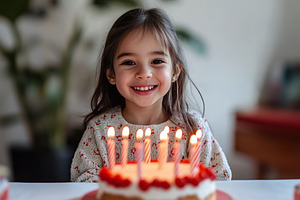 A young girl smiles brightly as she celebrates her birthday surrounded by color, a Photo by AlyaAnd