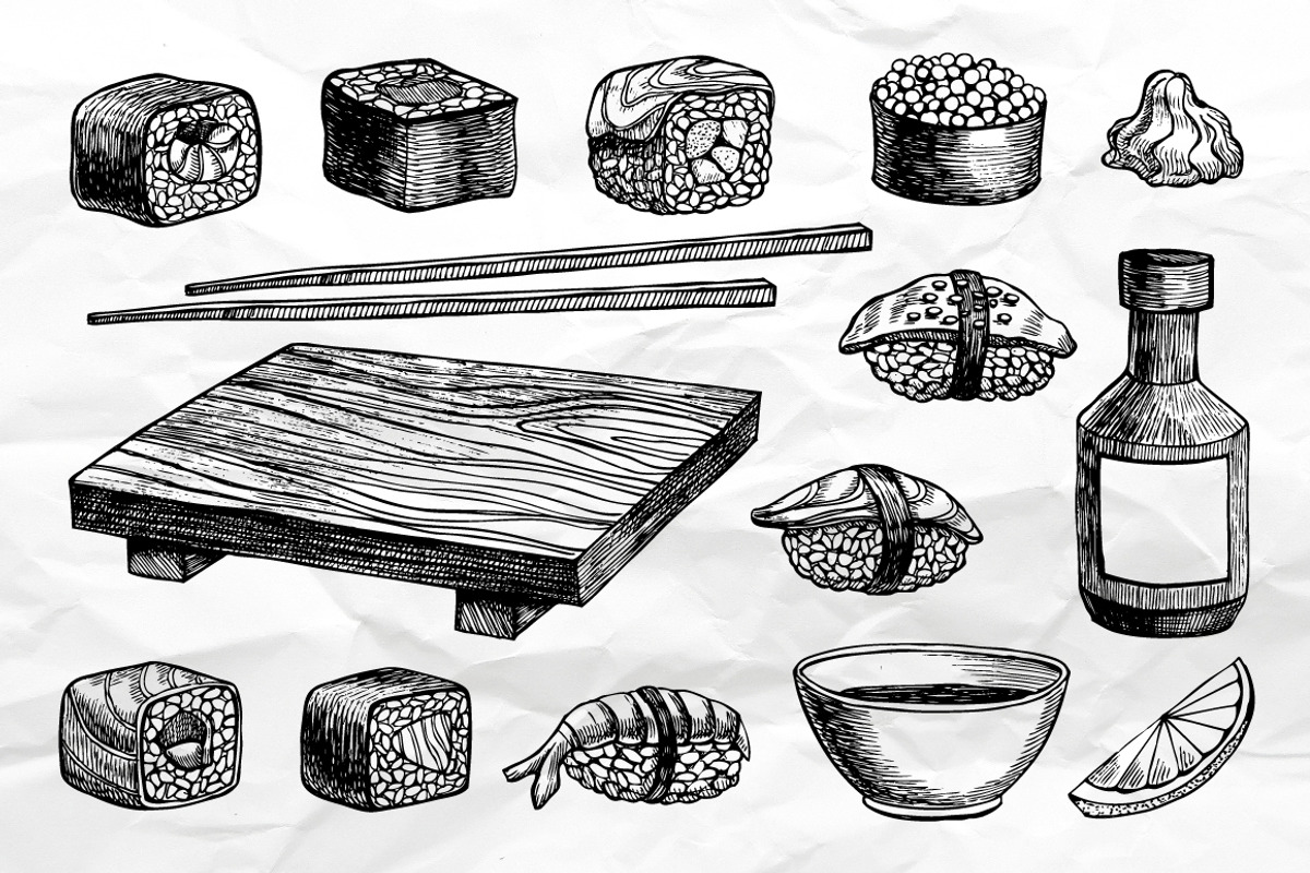 Sushi Set. Hand Drawn Illustrations, a Graphic by Epine (Photo 3 of 3)