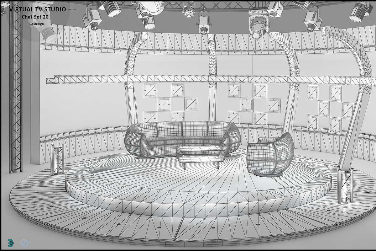 Virtual TV Studio Chat Set 20, an Architecture 3D Model by akerStudio (Photo 7 of 26)
