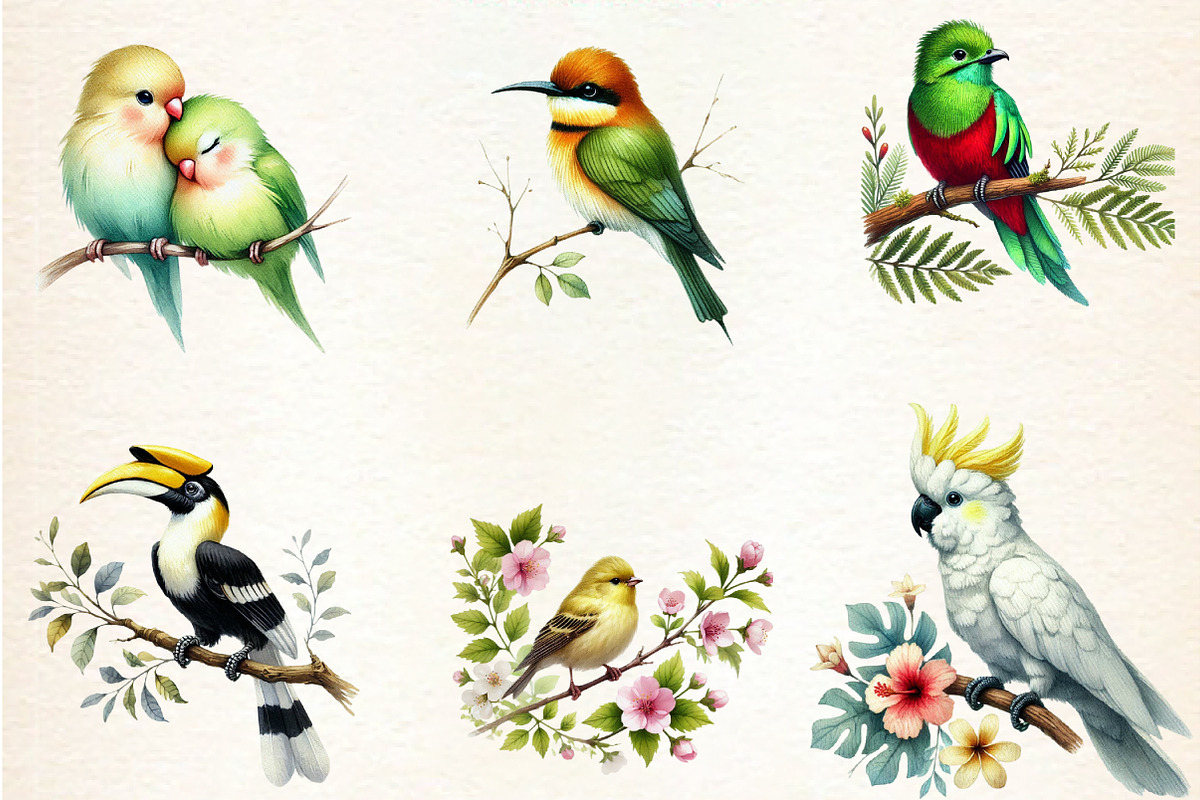 Watercolor Tropical Birds, a Seasonal Illustration by DreamArtGraphic (Photo 2 of 5)