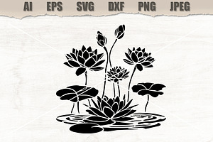 Stencil Lotus Pond Floral, a Decorative Illustration by MARYCRAFTIRIA