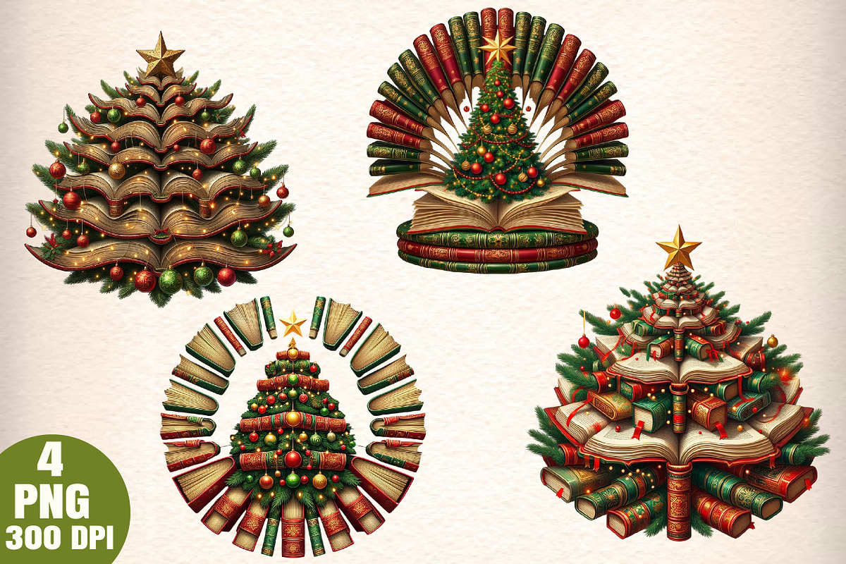 4 Bookish Christmas Tree Png, an Illustration by Daily.Designs (Photo 1 of 5)