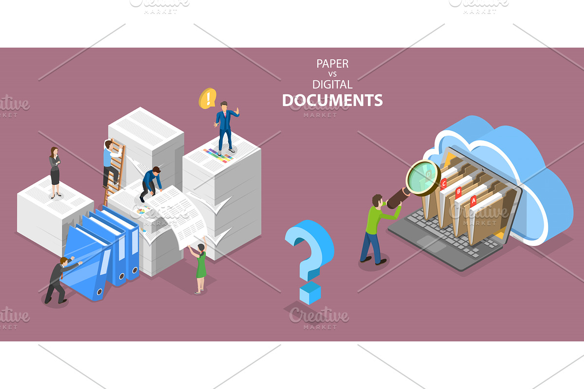 Paper VS Digital Documents, a Finance Illustration by AndriiStore
