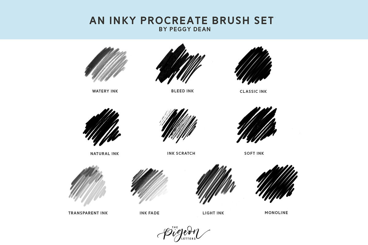10 Drawing Ink Procreate Brushes, a Brush Add-On by The Pigeon Letters (Photo 2 of 13)