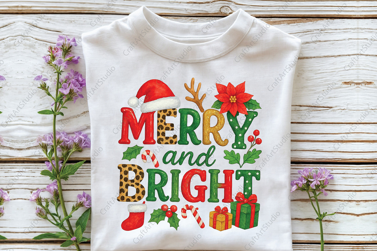 Merry and Bright Christmas PNG, an Illustration by CraftArtStudio (Photo 3 of 4)
