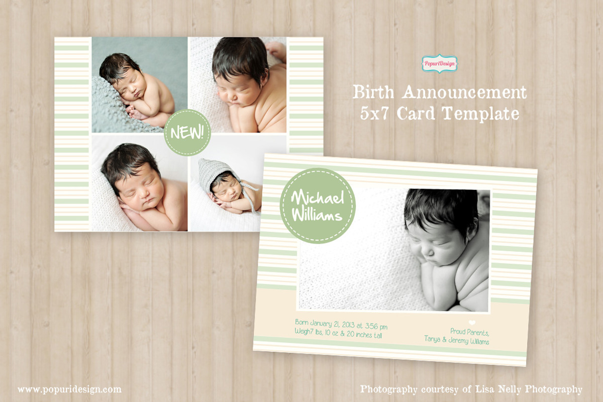5x7 Birth Announcement Card Template, a Card Template by designsontheside