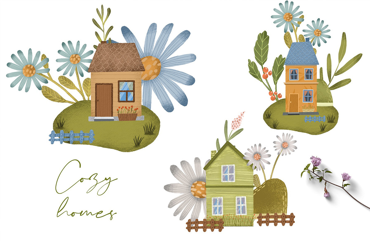 Cozy houses clipart and pattern set, an Object Illustration by Yelloo Fish (Photo 5 of 12)