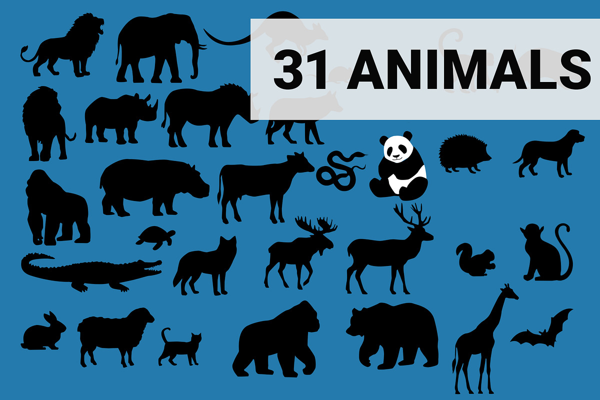 31 animal silhouette vectors, an Animal Illustration by GreenStockPhotos (Photo 1 of 7)