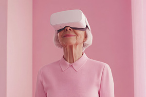 Stylish Elderly Woman Experiencing Virtual Reality, an Abstract Photo by Natalia Klenova's Shop