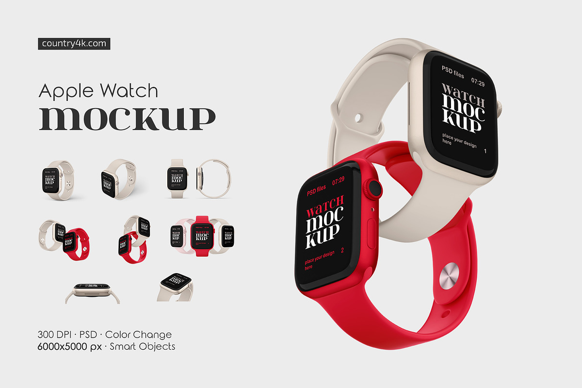 Apple Watch Mockup Set, a Wearable Device Mockup by Country4k (Photo 1 of 4)