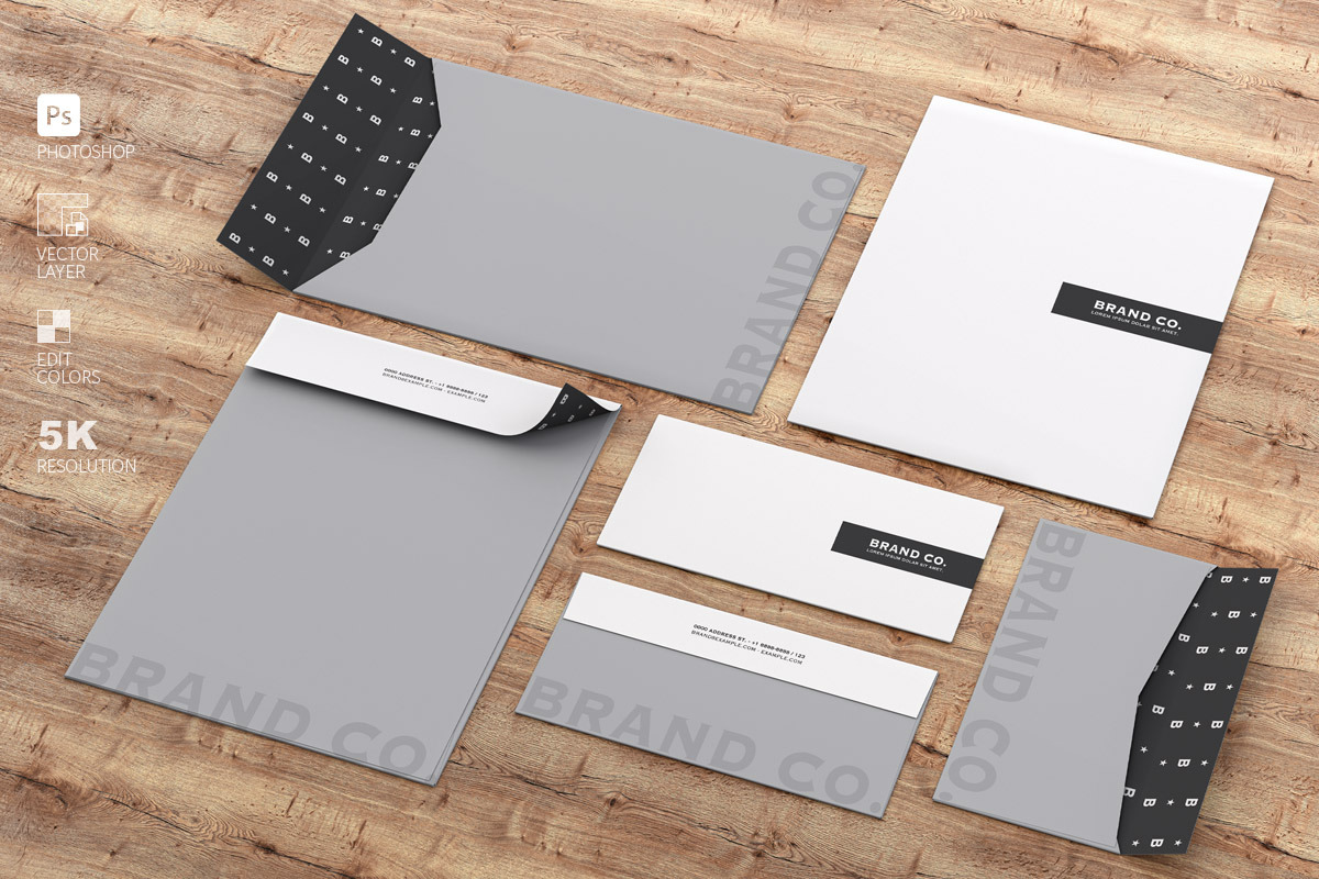 Mockup Stationery Kit on Wood and Ma, a Product Mockup by LESZ Design (Photo 6 of 6)