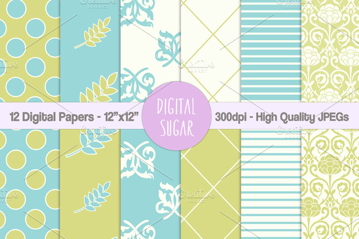 Green and Blue Wedding Digital Paper