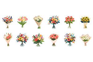 Flower bouquet set. Tulip rose lily, an Object Illustration by Valerie Bodnar