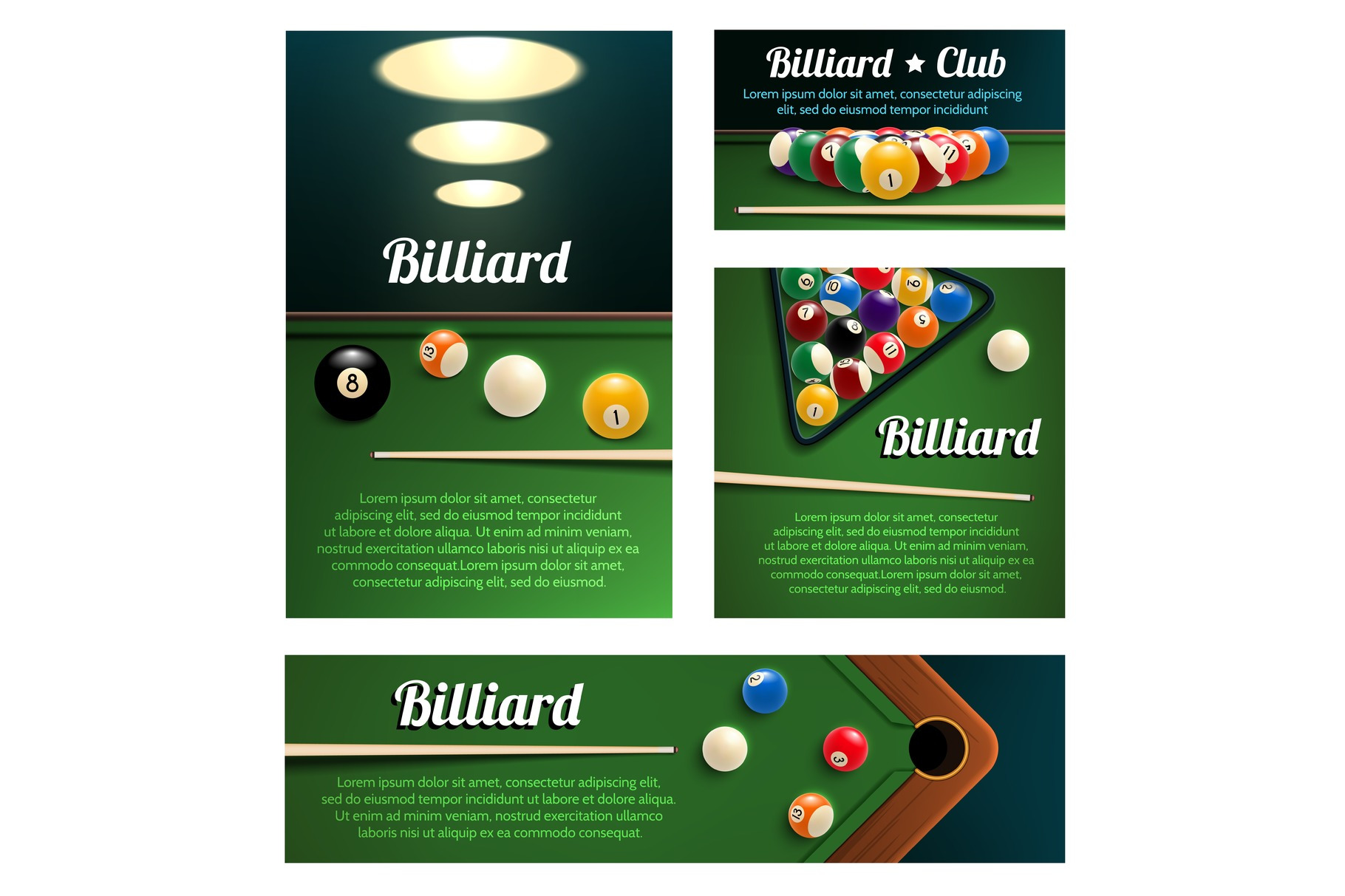 Billiard sport club and poolroom banner template, an Illustration by ...