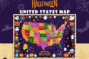 Halloween USA Map Printable Bundle, an Education Illustration by AdrianDragne (Thumbnail 1 of 11)