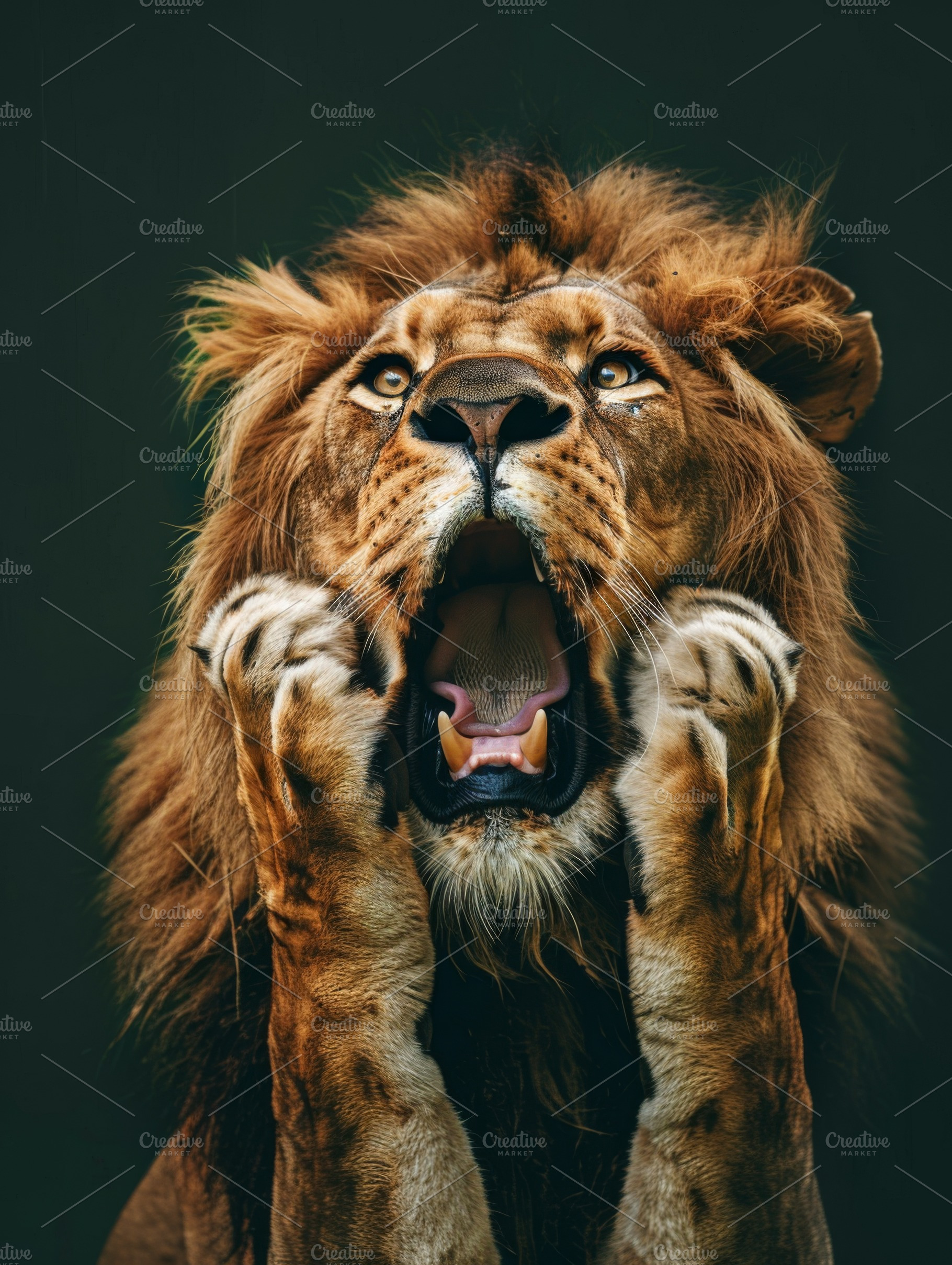 Very surprised lion with open mouth, an Animal Photo by Handmadefont