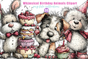 Whimsical Birthday Animals Clipart, an Illustration by Dream Creation