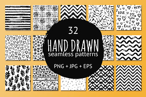 32 Hand Drawn Seamless Patterns