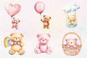 Watercolor Pink Cute Blush Teddy Bea, an Illustration by CreationArt (Thumbnail 2 of 9)