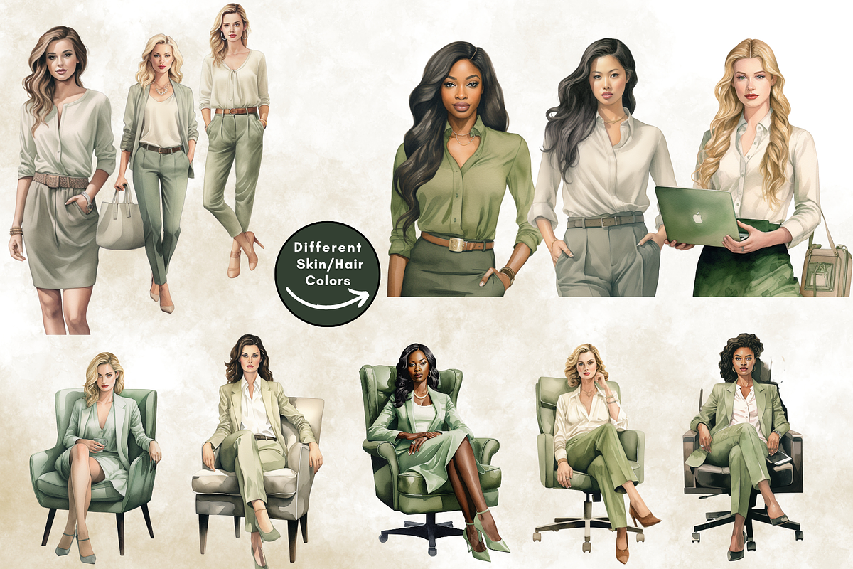 Watercolor Sage Green Office Clipart, an Illustration by NadiaTheronArt (Photo 3 of 5)