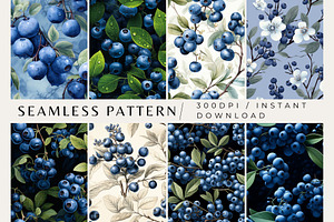 8 Blueberries Seamless Pattern