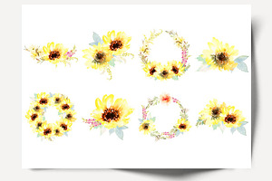 Set Of Watercolour Sunflowers / DIY