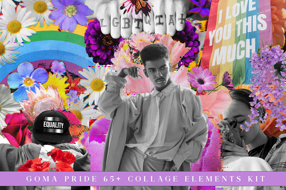 Pride Glitch Floral Collage Kit, an Object Graphic by Neon Wild (Photo 2 of 12)