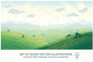 Landscape with green hills and mount, a Seasonal Illustration by Countryside life